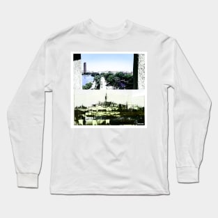 the tower of gold ecopop landscape in spain spanish collage wallpaper art Long Sleeve T-Shirt